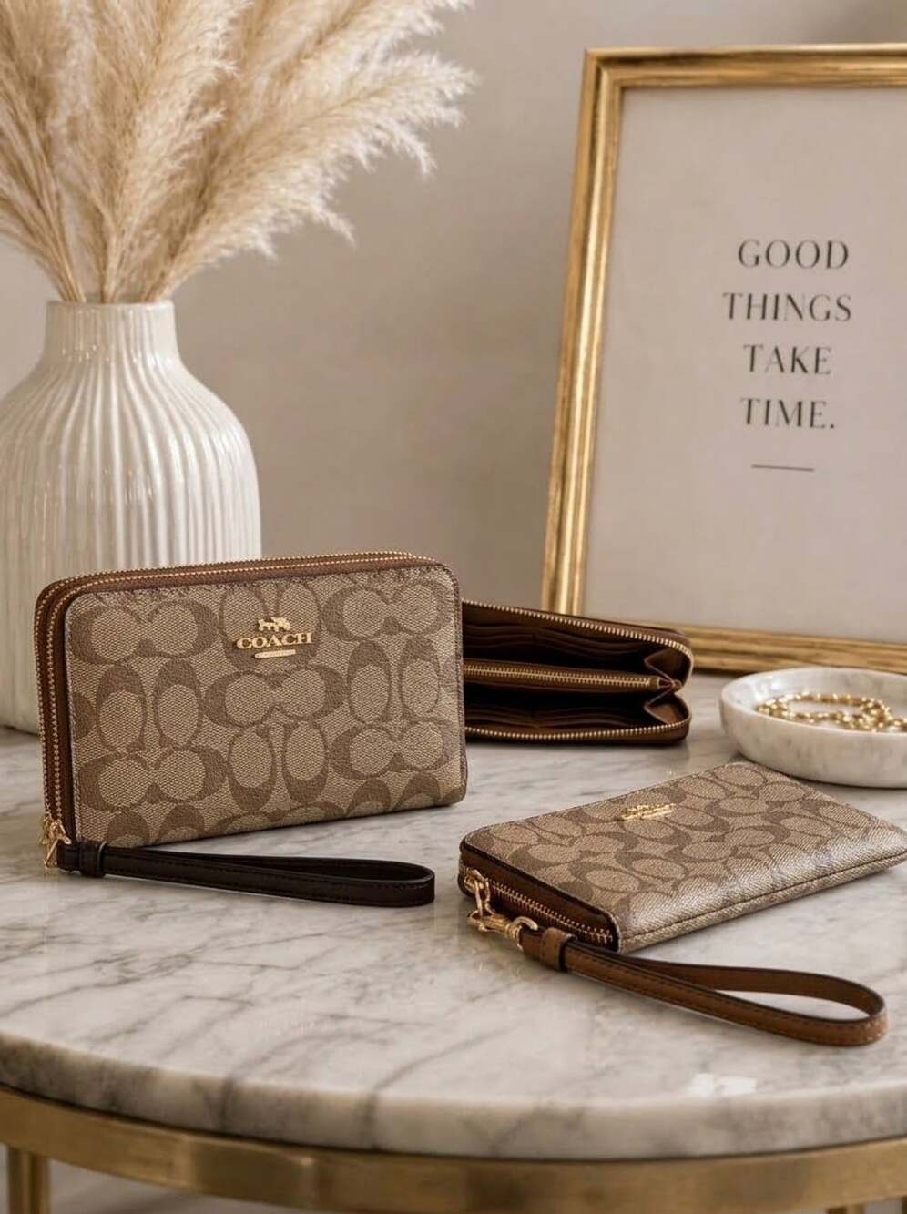 Coach Long Zip Around Wallet In Signature Canvas Khaki Saddle 2